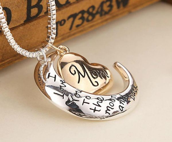 

heart jewelry i love you to the moon and back mom pendant necklace mother day gift whole jewelry gold necklaces f6113888, Silver