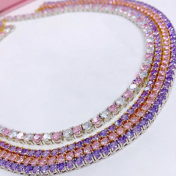 

necklaces iced out bling 5mm cubic zirconia cz tennis chain women girl jewelry full paved pinky white purple 5a pink cz choker necklace, Silver