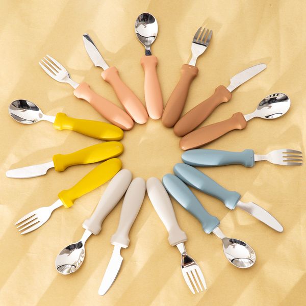 

born stainless steel children's tableware spoon fork knife set dessert for kids gadgets feeding cutlery stuff 230519