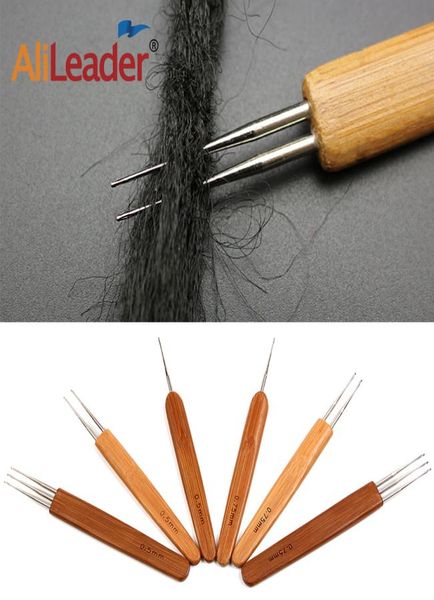 

3pieces professional wood handle hair extensions weaving crochet needle double dreading hook dreadlock tools for braid craft6460893, Brown