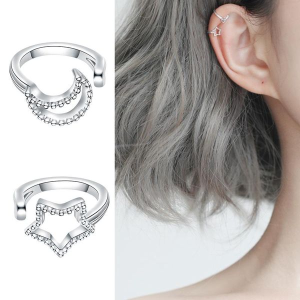 

back din27 solid 925 sterling silver ear cuff earrings simple star moon nonpierced ear cuffs clip on earrings for women girls