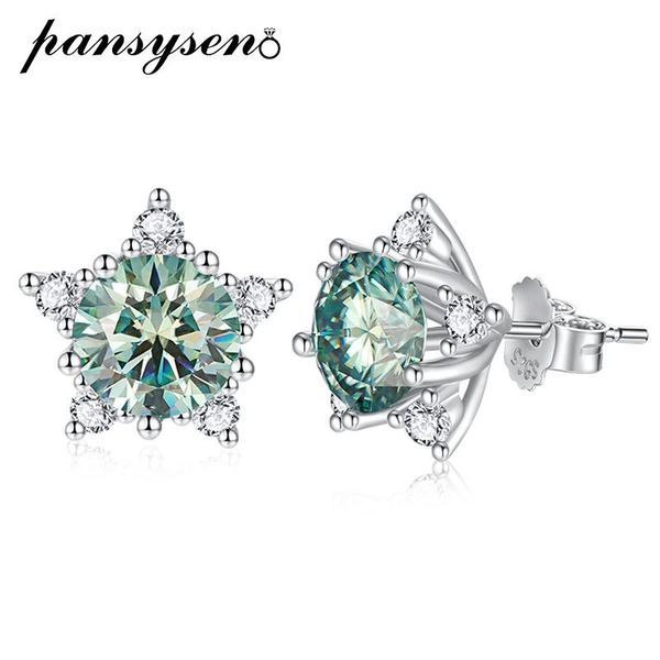 

stud pansysen real 2 carat blue green moissanite stud earrings for women 100% 925 sterling silver sparkling wedding gift, Golden;silver