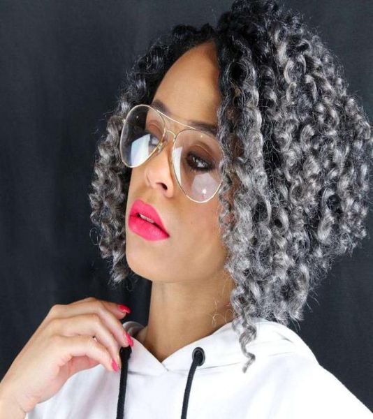 

beauty updo ponytail women hair extension chic clip in kinky curly hairpiece drawstring human hair ponytail 120g4701054, Black