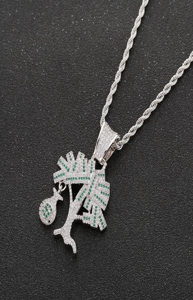 

hip hop gold silver color cubic zircon us dollar money tree pendant necklace for men bling jewelry8975486