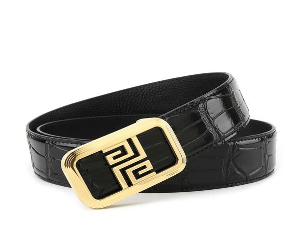 

2022 men039s business automatic 38cm wide stainless steel buckles smooth buckle belts double sided genuine leather leathers be9869018, Black;brown