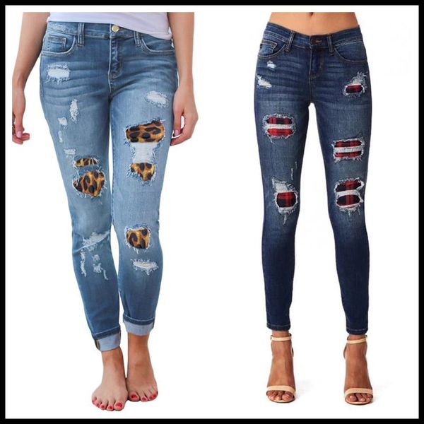 

jeans women's ripped leopard print jeans fashion stretch skinny denim pencil pants street casual hipster jeans s2xl 2021, Blue