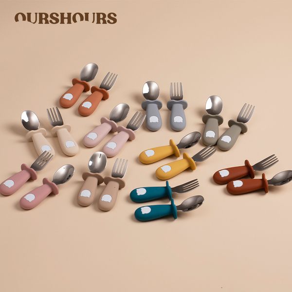 

silicone cartoon tableware set children utensil stainless steel dinnerware toddler feeding spoon fork infant eating cutlery 230519