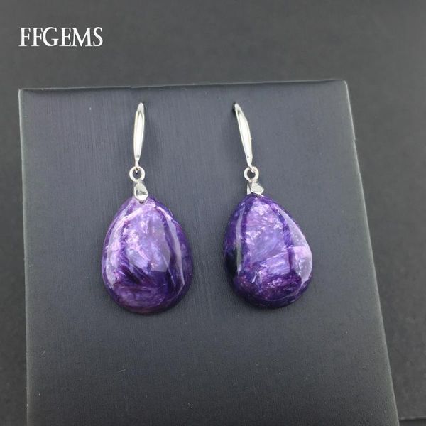 

knot ffgems natural charoite earring 925 silver sterling gemstone water drop fine jewelry for women lady wedding party gift with box