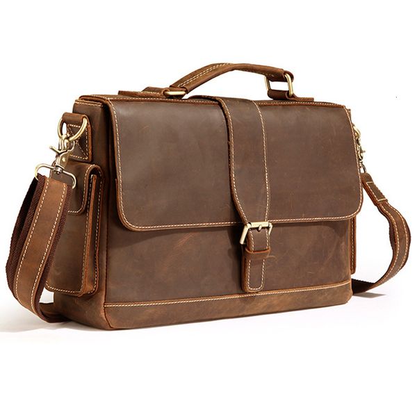 

briefcases vintage men briefcase genuine leather business bag crazy horse shoulder messenger tote handbag brown 230519