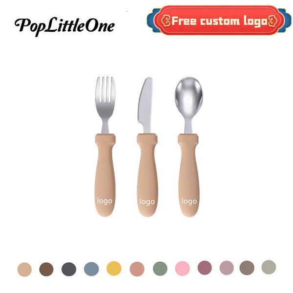 

customized name design born feeding stainless steel cutlery kids training fork spoon knife children's tableware 230519