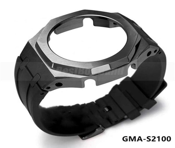 

watch bands for gmas2100 mini mod kit metal bezel fluorine rubber strap gma s2100 case band modification accessorie6099833, Black;brown