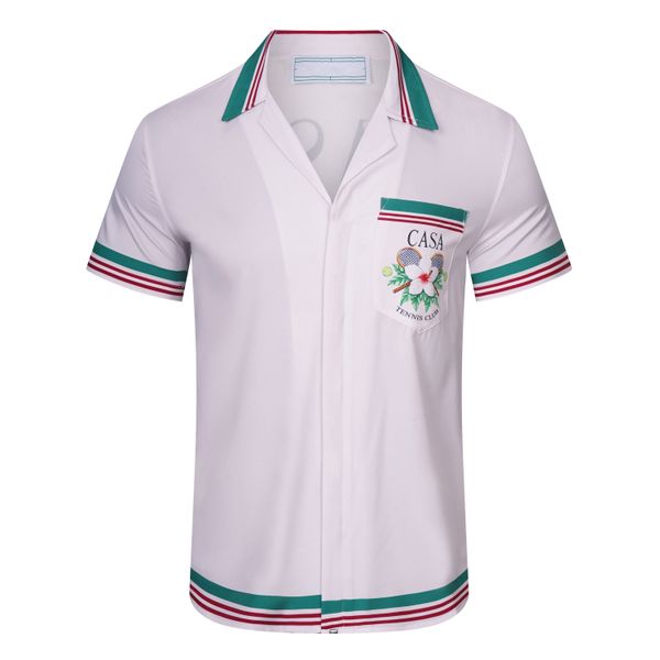 

men's designer shirt summer casual printed real silk street beach style short sleeve high-quality shirt#05, White;black