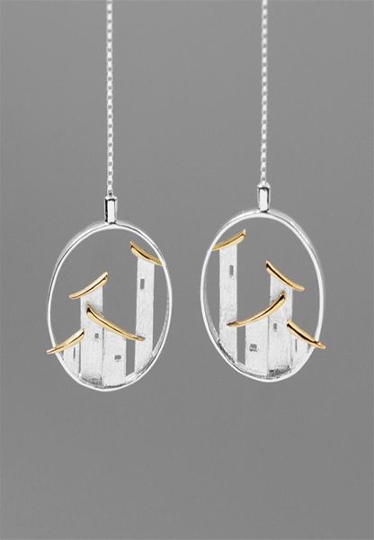 

inature 925 sterling silver handmade folk house long drop earrings for women statement jewelry gift cx2006288692680, Golden