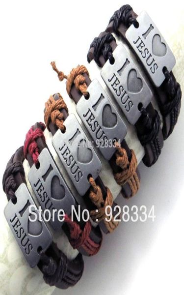 

wholelots 6pcs ship adjustable assoted real cuff leather carved bracelets i lov jesus christian jesus gifts6199317, White