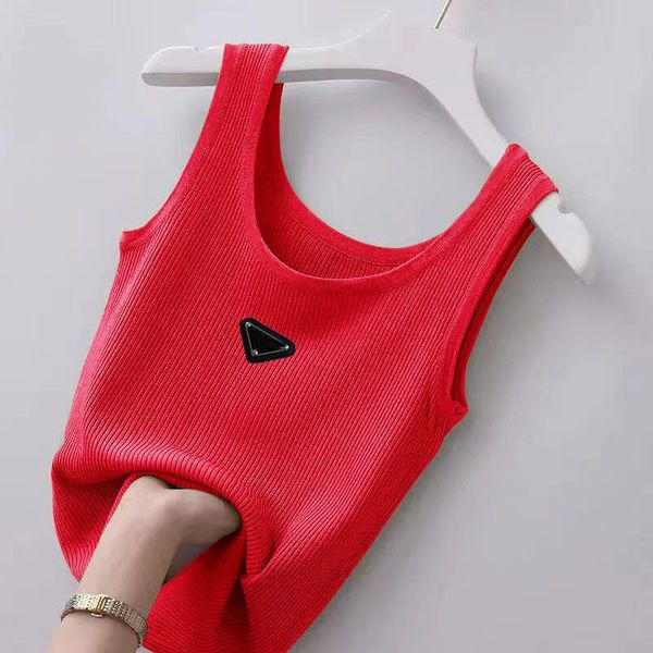 

designers women's knits tanks tees t shirts fashion temperament knitted embroidery knitted vest sleeveless breathable knitted pullover, White