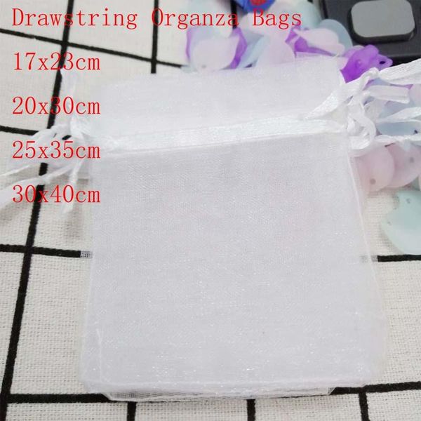 

boxes 100pcs 17x23 20x30 25x35 30x40 cm big size drawstring organza bags jewelry packaging bags wedding christmas gift packing bags, Black;white