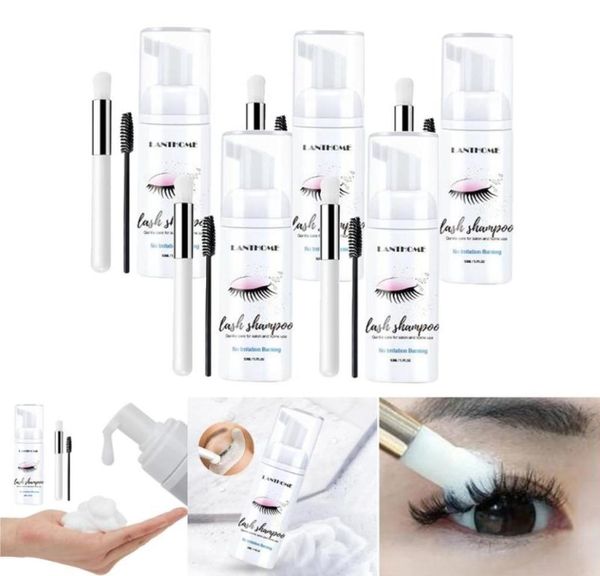 

5x eyelash extension shampoo 50ml lash foam foaming cleanser for salon home eyelash extension remove shampoo brush kit4635017