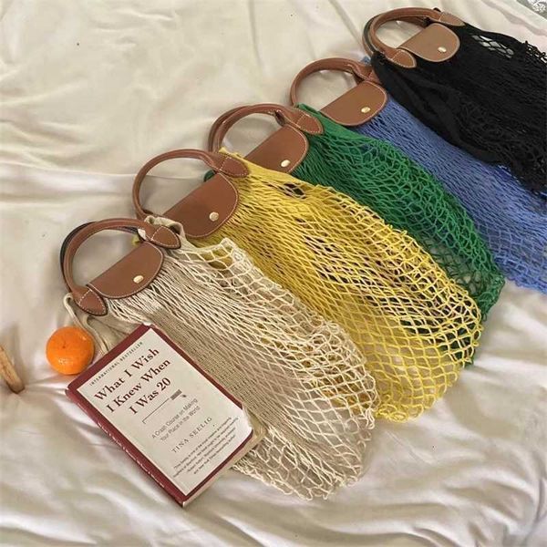 

bag shoulder mesh net one woven handheld designer fishing card jiyan holder hollow crossarm beach ins underarm style rainbow s