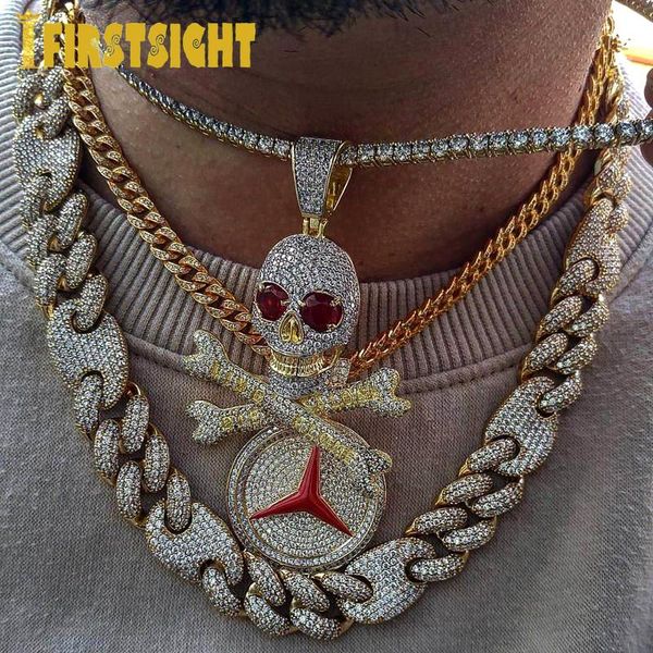 

necklaces new iced out bling pirate skull pendant necklaces gold silver color 5a zircon letters live alone necklaces men's hip hop jewe