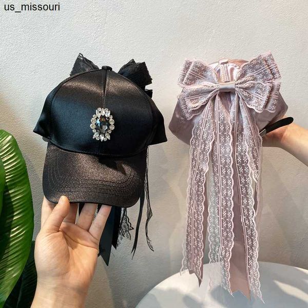 

ball caps snapbacks 01904-jiejia2019112 satin sheen lace bowknow lady baseball hat women leisure bomber cap j230520, Blue;gray