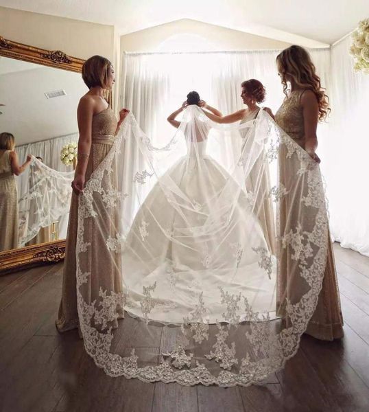 

wedding veils with shinning beads sequins cathedral bridal veils comb 1 tiers lace appliqued chapel cathedral bridal veils8787383, Black
