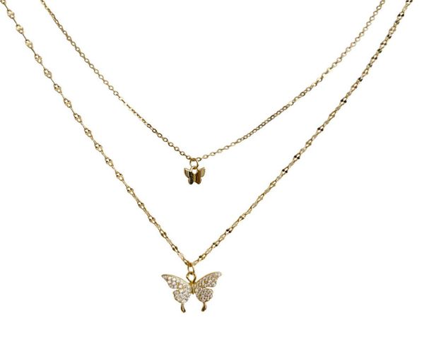 

fashion designers ciaxy stamp butterfly necklace for women double layer clavicle chain shiny cz necklace dainty gifts silver color7956271
