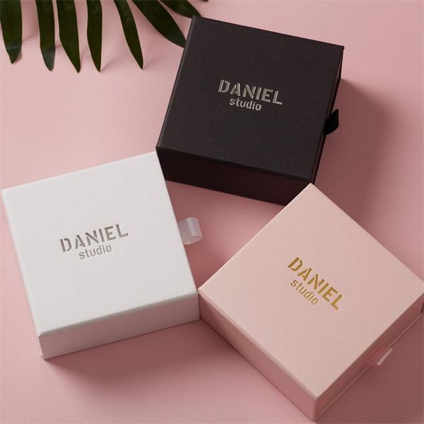 

boxes wholesale 100pcs/lot custom paper jewelry box gift packaging box printed earring necklace bracelet box, Black;white