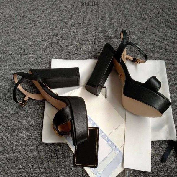 

summer women sandals fashion buckle platform thick heel genuine leather womens cool shoe designer sandal big size shoes 35-42 #039;'gg&, Black
