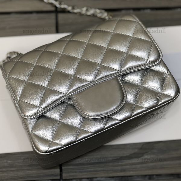 

10a mirror quality designer bags 17cm mini square classic flap bag womens handbag real leather caviar lambskin silver quilted purse crossbod