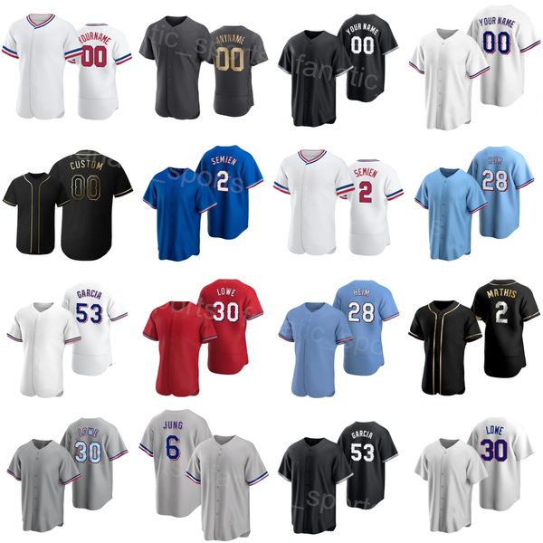 

custom baseball 2 marcus semien jersey 6 josh jung 53 adolis garcia 28 jonah heim 4 robbie grossman 30 nathaniel lowe flexbase blue white re, Blue;black