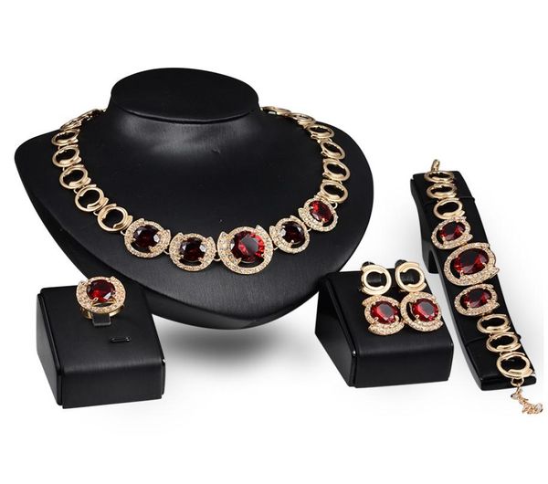 

dubai 18k gold pendant red ruby necklace sets fashion african diamond wedding bridal jewelry sets necklace bracelet earrings 8497808, Black