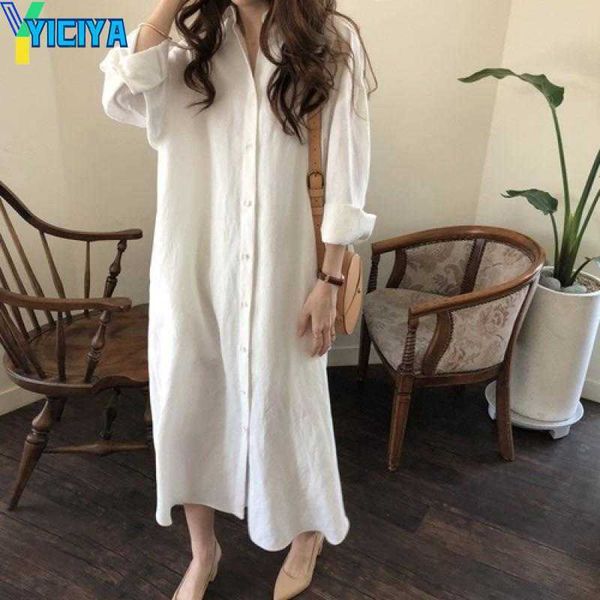

yiciya casual dresses korean fashion light mature elegant lazy style medium length shirt dress long sunscreen japanese, Black;gray