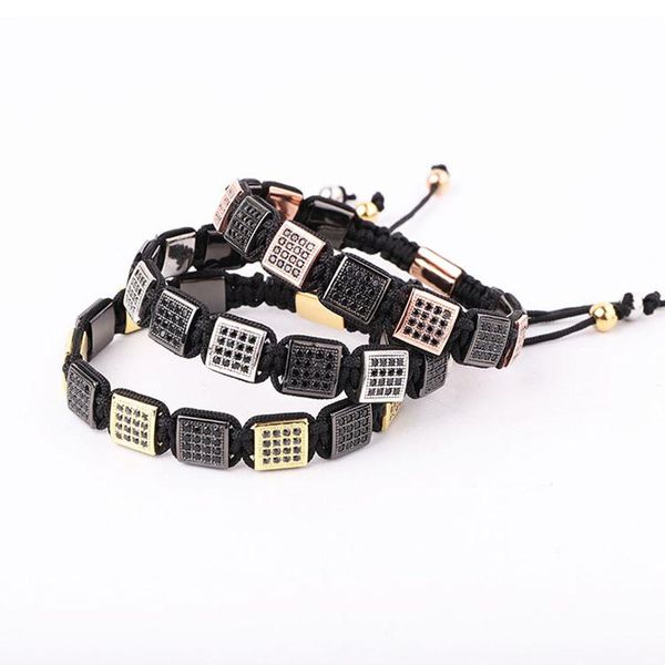 

bangle new color luxury cz micro pave square handmade woven macrame friendship bracelet men jewelry gift, Black