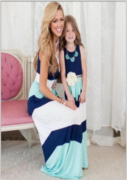 

family matching outfits new kids clothing stripe sleeveless casual mother daughter dresses clothes mommy and me2928248, Blue