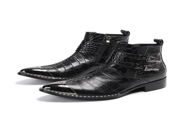 

autumn men oxford boots genuine cow leather double buckle black ankle boots mens dress crocodile pattern chelsea cowboy boots3756128