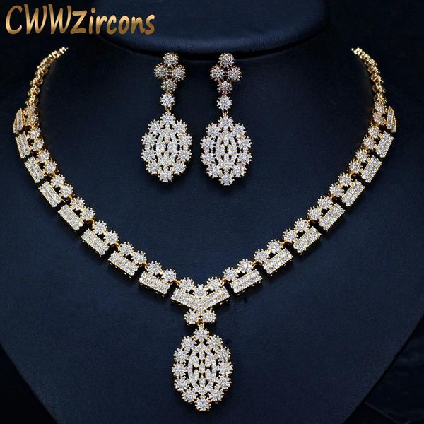 

necklace cwwzircons full african cz crystal bridal wedding necklace earrings dubai gold color costume jewelry sets for women t106, Silver