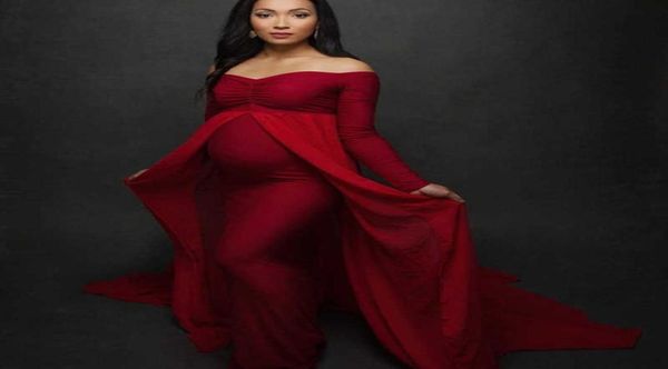 

shoulderless long sleeve pregnancy dress pography props maternity maxi gown dresses for po shoot pregnant women clothes q0714842864, White