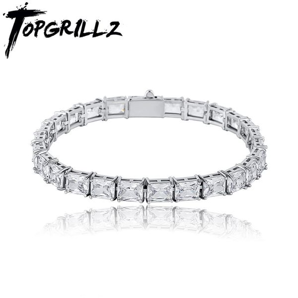 

bangle rillz 6mm baguette tennis chain with spring clasp white gold plated bracelet iced out cubic zirconia womens jewelry for gift, Black