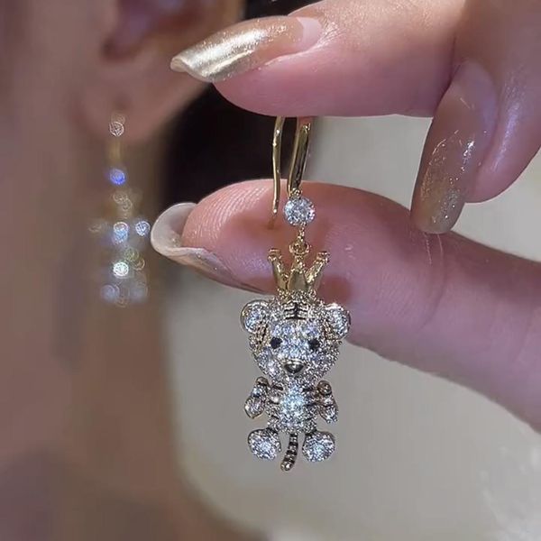 

knot 2022 new selling cute fashion temperament little tiger year micro inlaid zircon earring for woman tide ear hook lh016, Silver