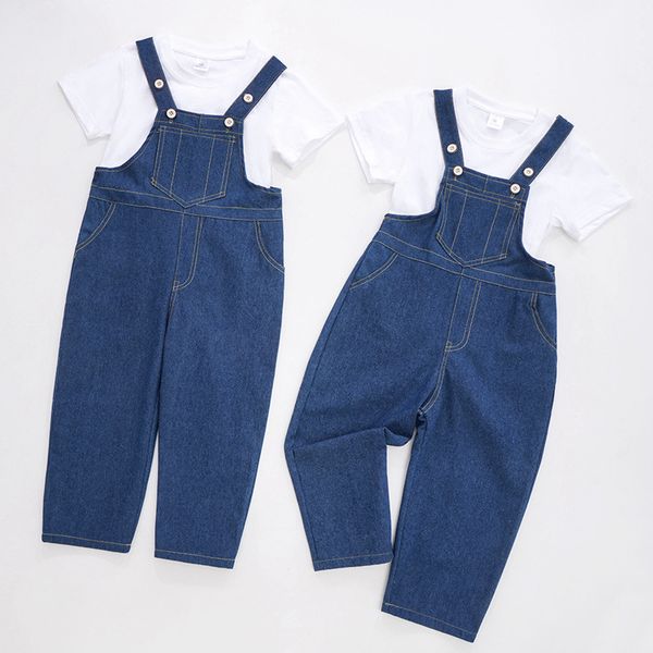 

2023 selling children's denim strap set white short sleeve t-shirt