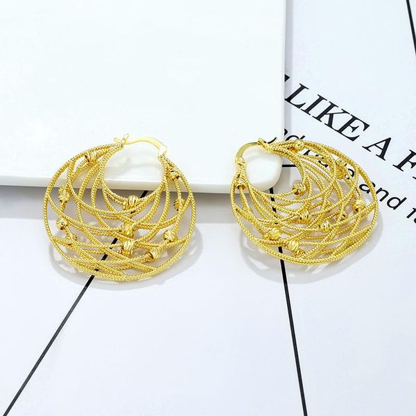 

huggie hoop earrings fashion hollow out flower bag pattern women copper brass circle round earrings ladies wedding jewelry accessory, Golden;silver