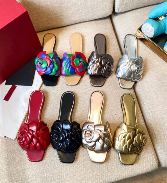 

fashion women039s sandals version smooth leather petals 3d rose high heel sandals women039s summer slippers with box 273015310, Black