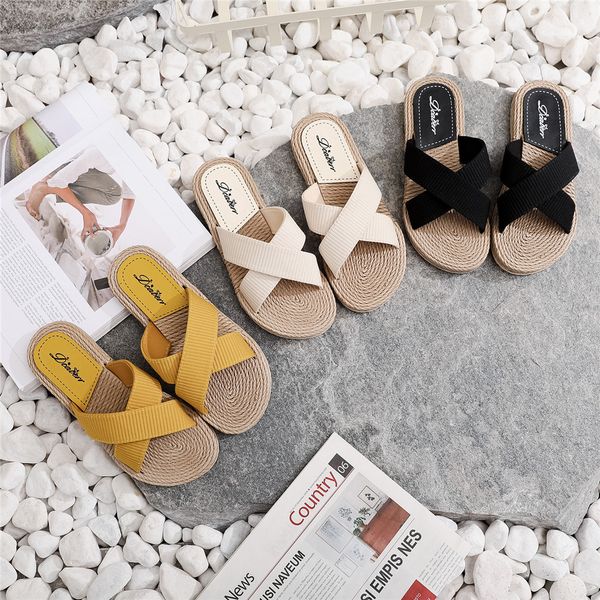 

slippers ladies summer cross drag fashion hemp rope outer wear casual sandals and 230520, Black