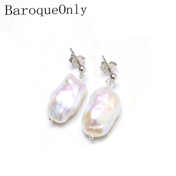 

stud baroqueonly aaaa baroque pearl stud earrings white freshwater big pearl classic fashion trendy jewelry 925 silver sterling, Golden;silver
