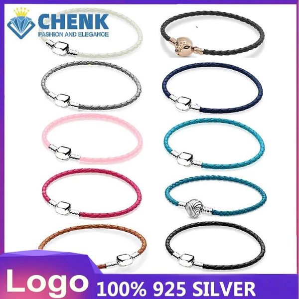 

bangle sl1 2022 soft leather rope bracelet with sterling silver button bracelet making stone for momen charms for jewelry making bulk, Black