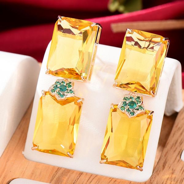 

knot godki trendy office yellow cz drop earring for women wedding cubic zirconia dubai bridal earrings costume jewelry summer party, Silver