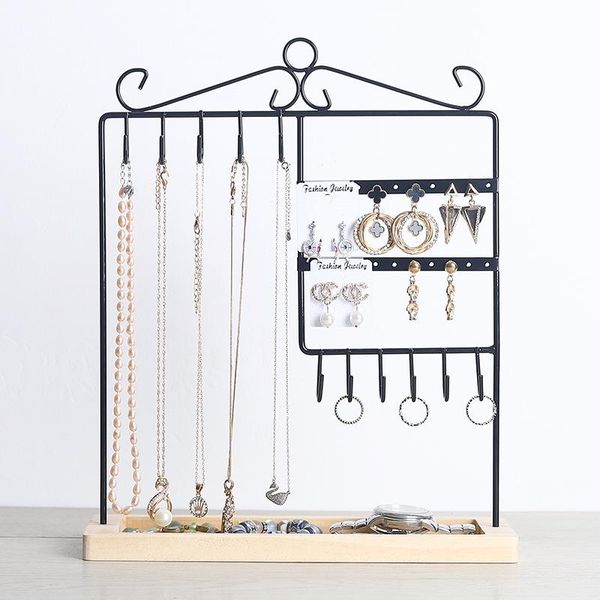 

boxes wholesale wooden base metal ear studs pendant jewelry holder display stand organizer earrings presenting rack, Black;white