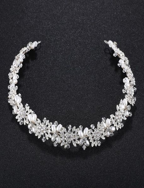 

luxury clear crystal bridal hair vine pearls wedding hair jewelry accessories headpiece women crowns pageant jcg0247049092, Golden;white