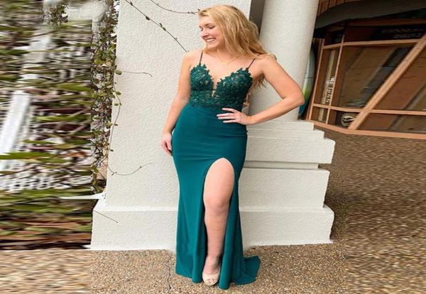 

emerald green spaghetti straps evening dress deep split vestidos largo islamic dubai elegant long evening gown prom dress9258280, Black;red