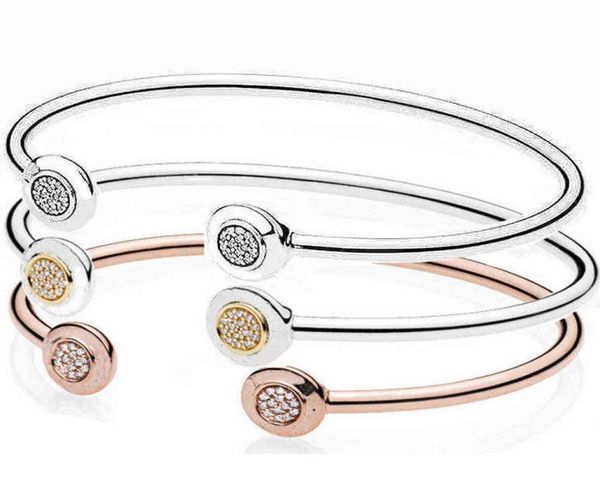 

original rose gold silver signature with crystal open bangle fit 925 sterling bead charm bracelet diy europe jewelry8734121, Black